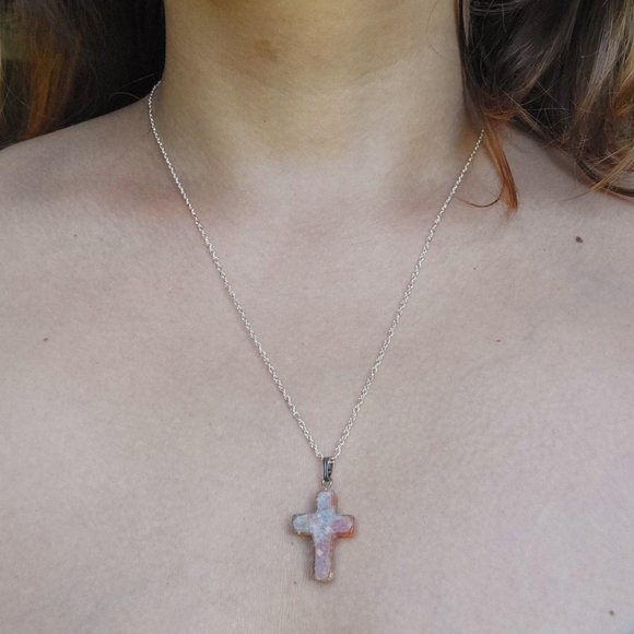 Vintage Dainty Stone Cross Necklace - Picture 6 of 6
